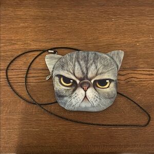 Gray Cat Face Crossbody Bag